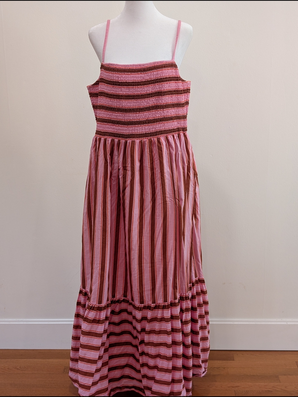 kate spade Pink and Brown Striped Smocked Maxi Dress